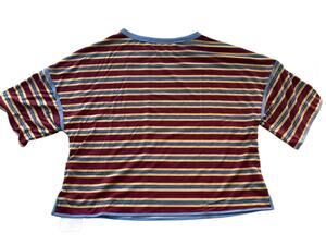 Imily Bela Womens XL Striped Oversized Tee Burgundy Blue Yellow Boxy Crop T-Shir